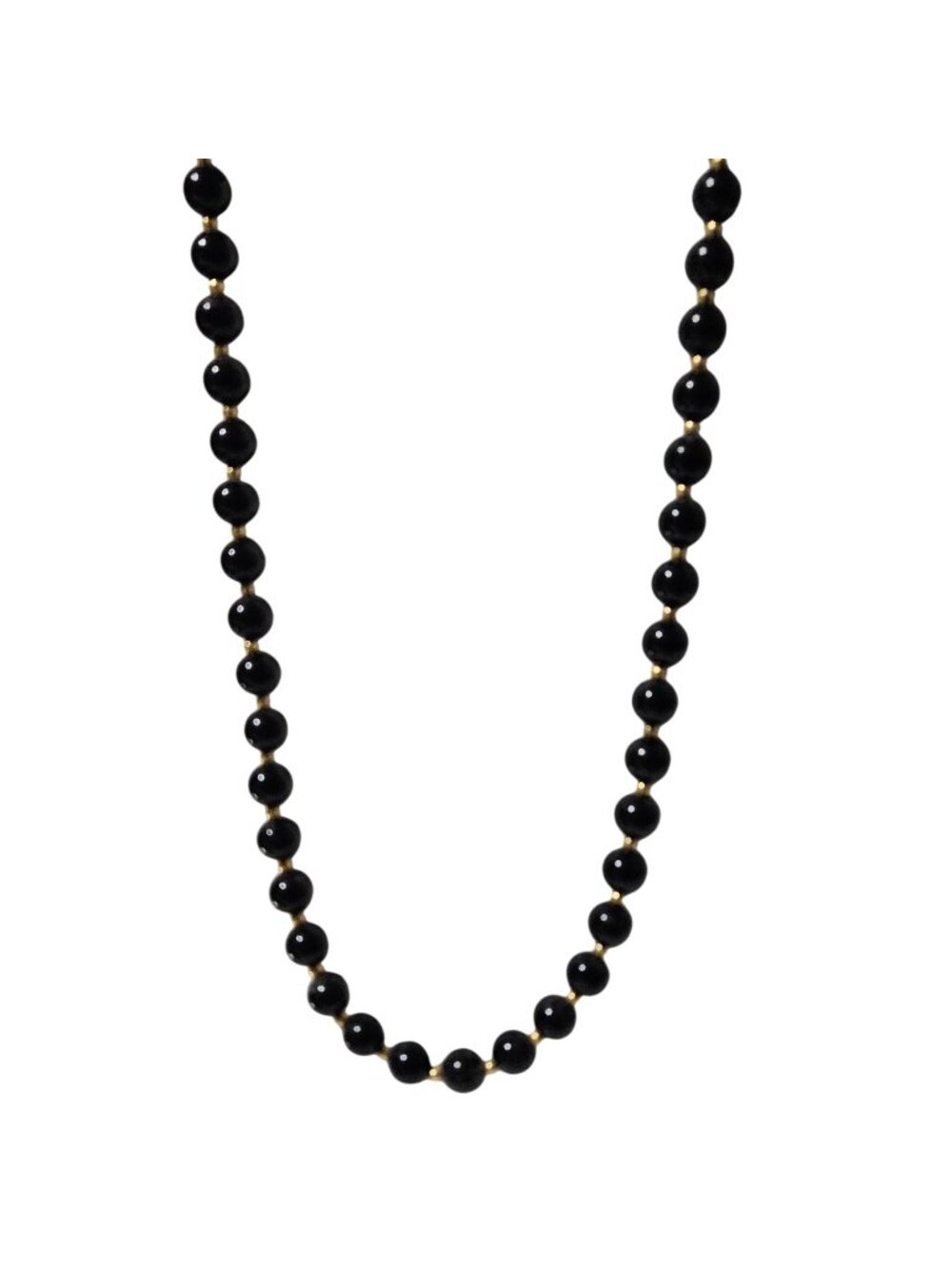 Black Beaded Necklace Gold Tone Spacers Round Polished Beads Classic Minimalist